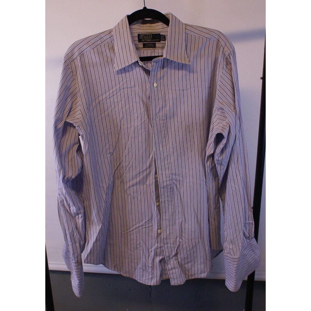 Polo Ralph Lauren Dress Shirt Men's 16-36 White Striped 100% Cotton Long Sleeve